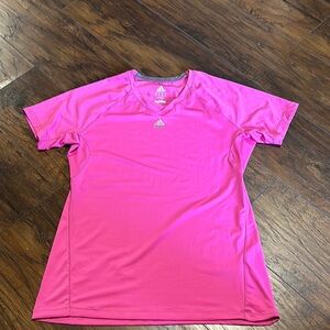Adidas Pink Women’s Athletic Stretch Climalite V Neck Workout Techfit T-Shirt